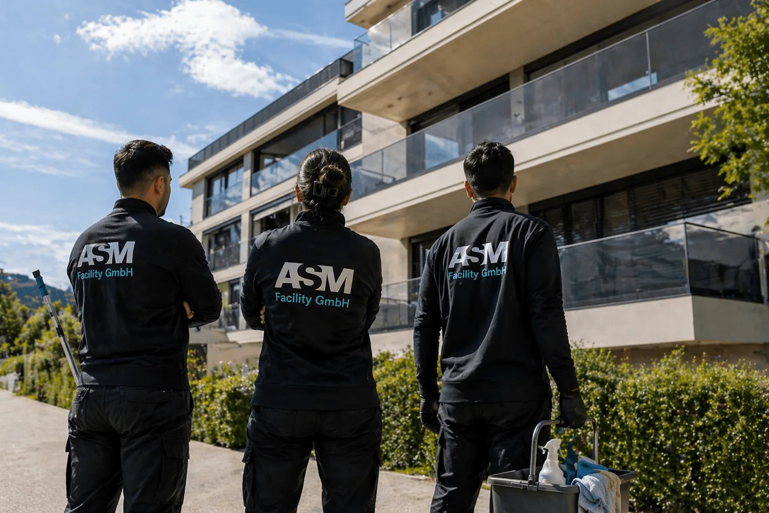 Zuhause in Untersiggenthal: das Team von ASM Facility vor einer Liegenschaft